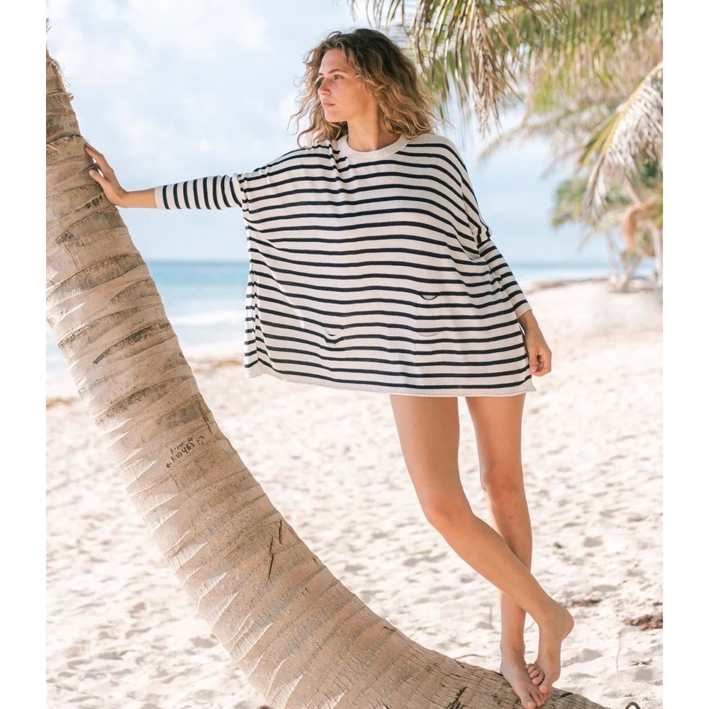 Mersea Catalina Oversized Nautical Stripe Sweater Navy White OS